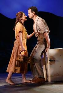 Carmen Cusack as Alice Murphy and Wayne Alan Wilcox as Jimmy Ray Dobbs with the cast of the world premiere of Bright Star, a new American musical with music by Steve Martin and Edie Brickell, lyrics by Brickell, book by Martin, based on an original story by Martin and Brickell, and directed by Tony Award winner Walter Bobbie, Sept. 14 - Nov. 2, 2014 at The Old Globe. Photo by Joan Marcus.