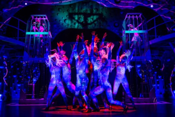 The cast of 'Up Here' bring to life anything in Dan's mind, and Dan's got a lot on his mind. (Photo-Matthew Murphy/ San Diego Union-Tribune)